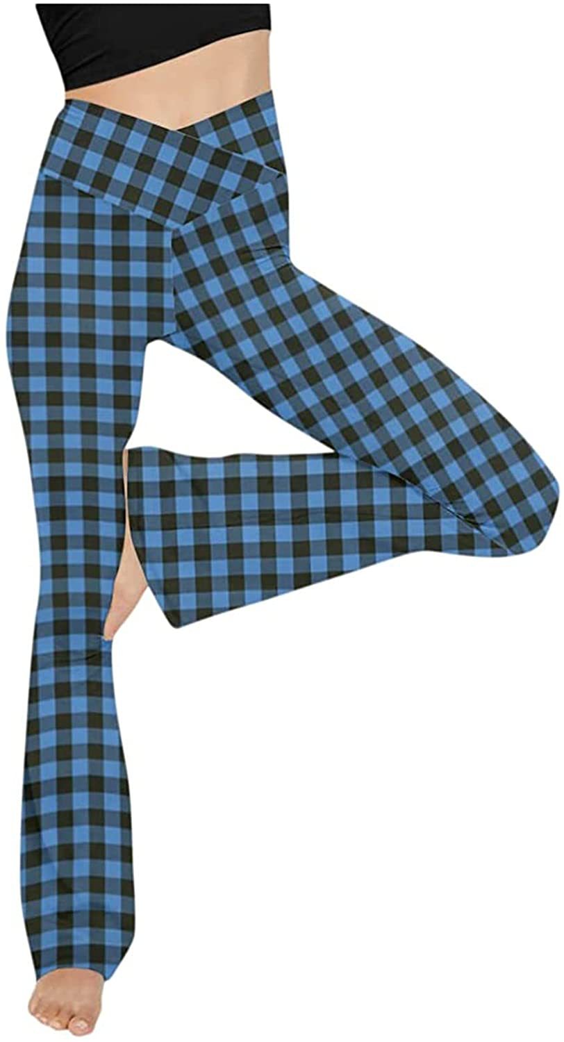 Women's mid-rise yoga pants with crossover waistband and flared hem with slit Mune Fashion