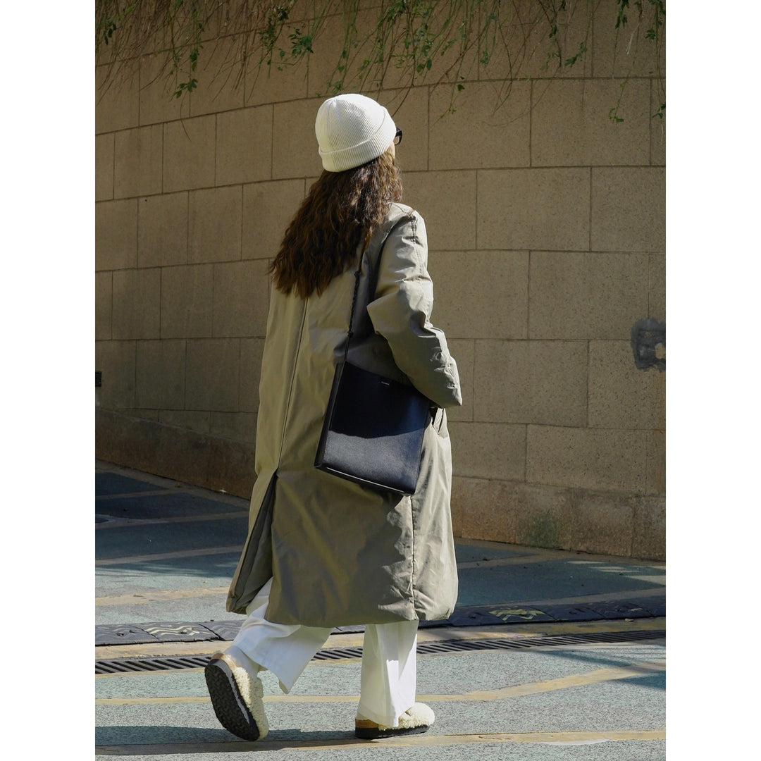 Women's Quilted Long Coat with Stand Collar, Button Placket and Loose Fit Mune Fashion