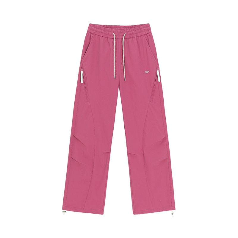 Women's Wide Utility Training Pants with Elastic Waistband, Zipper Pockets & Adjustable Hem Mune Fashion