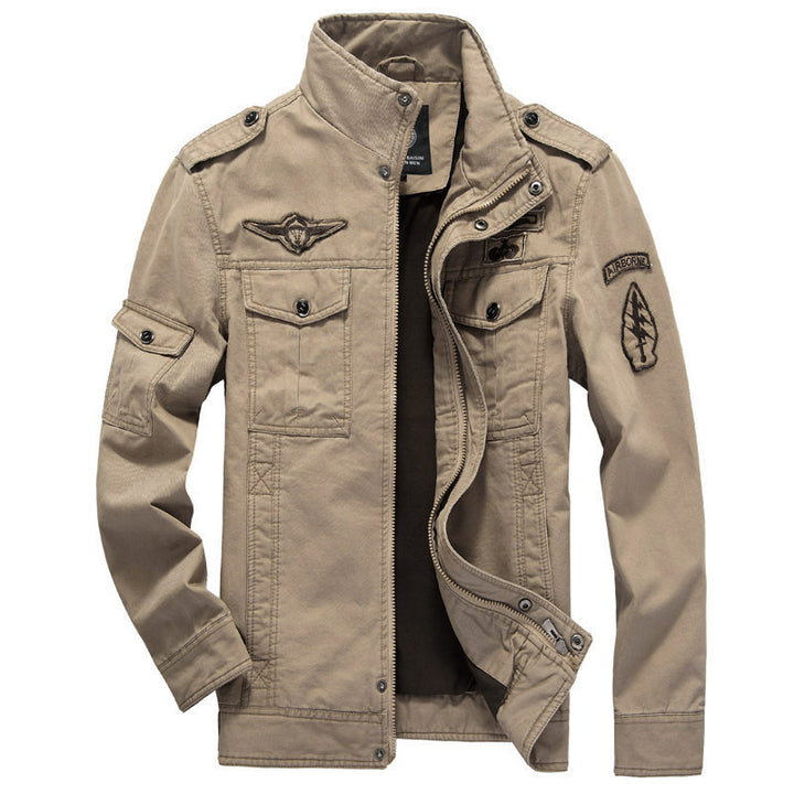 Men's canvas field jacket in military utility style with stand-up collar and flap pockets Mune Fashion