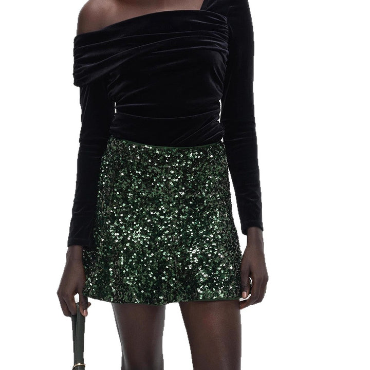 Women's sequin mini skirt with tailored silhouette & light A-line cut Mune Fashion