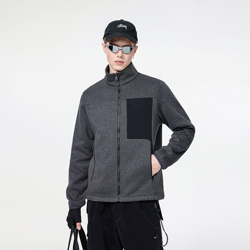 Men's Structured Fleece Zip Jacket with High Stand Collar and Nylon Chest Pocket Mune Fashion