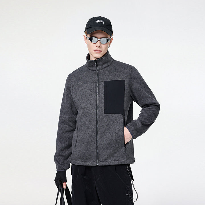 Men's Structured Fleece Zip Jacket with High Stand Collar and Nylon Chest Pocket Mune Fashion