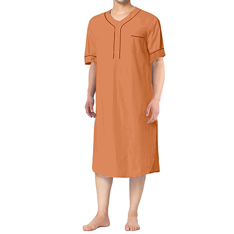 Men's knee-length nightshirt with short sleeves, concealed button placket and breast pocket Mune Fashion