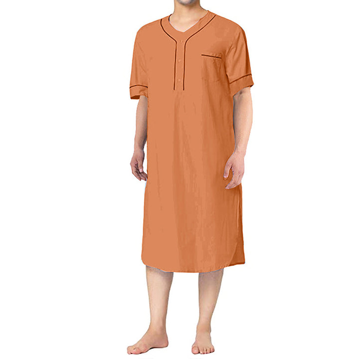 Men's knee-length nightshirt with short sleeves, concealed button placket and breast pocket Mune Fashion