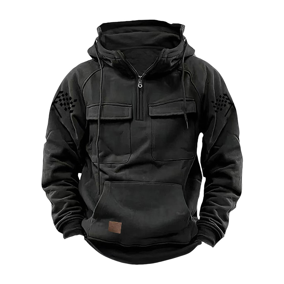Men's hooded sweatshirt with half zip, cargo chest pockets and kangaroo pocket Mune Fashion