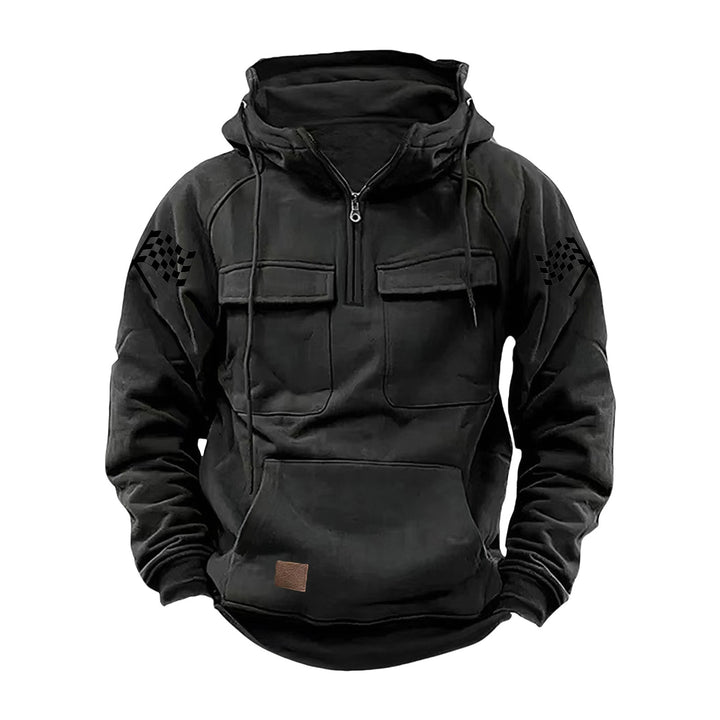 Men's hooded sweatshirt with half zip, cargo chest pockets and kangaroo pocket Mune Fashion