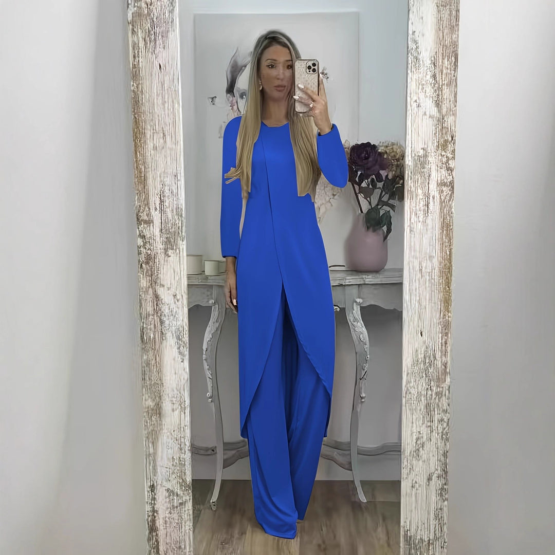 Women Elegant Maxi Dress with Wrap Look, Asymmetric Draping and Front Slit Mune Fashion