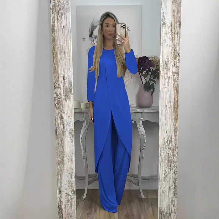 Women Elegant Maxi Dress with Wrap Look, Asymmetric Draping and Front Slit Mune Fashion
