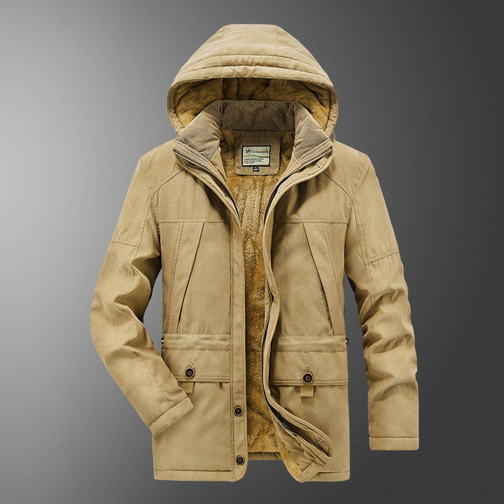 Men's insulated hooded parka with thermo teddy lining, windproof cotton blend outer shell, and multiple pockets Mune Fashion
