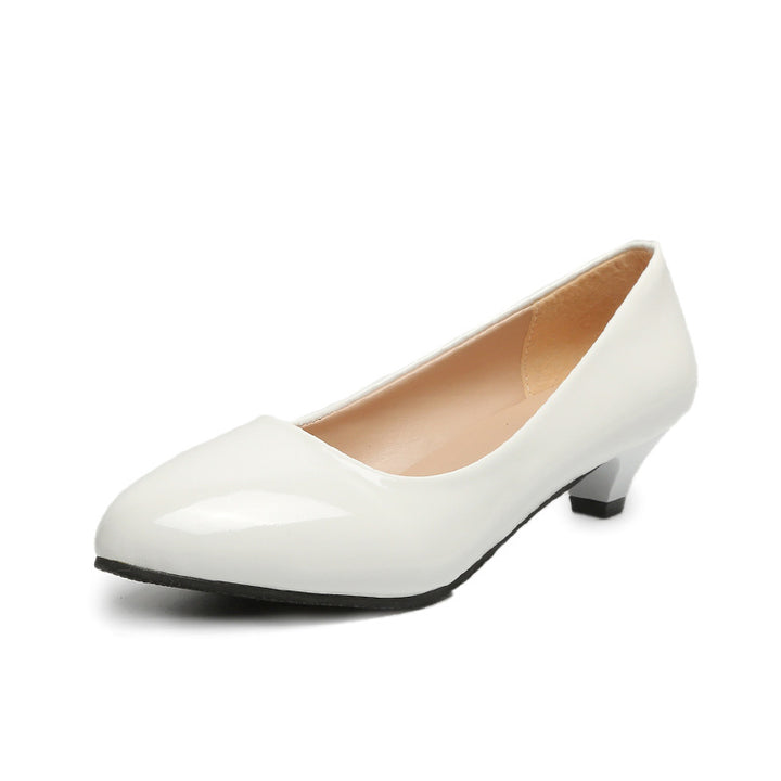 Women's pointed toe pumps in high-gloss patent look with low conical heel, padded comfort insole, and soft lining Mune Fashion