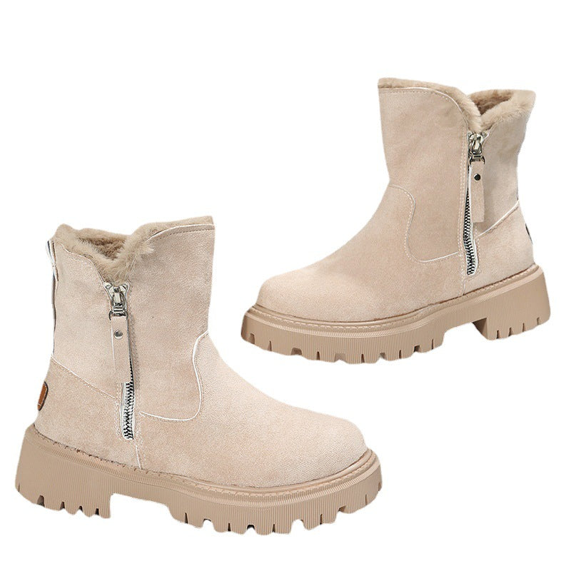 Women's ankle boot with teddy cuff, suede look and chunky lug sole Mune Fashion