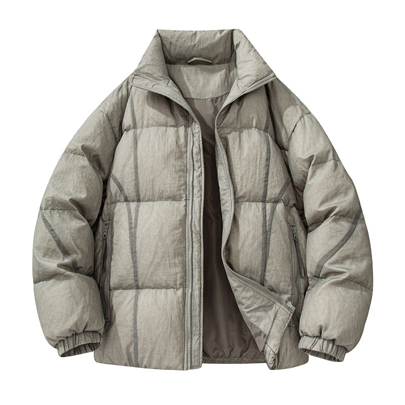 Men's Quilted Oversized Padded Jacket with High Stand Collar and Elastic Cuffs Drune