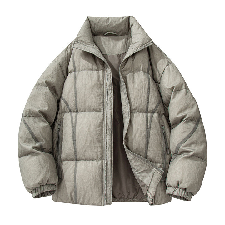 Men's Quilted Oversized Padded Jacket with High Stand Collar and Elastic Cuffs Drune