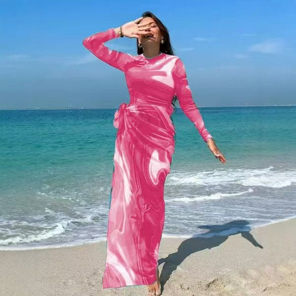 Women Elegant Long-Sleeve Beach Dress in Flowing Design Mune Fashion