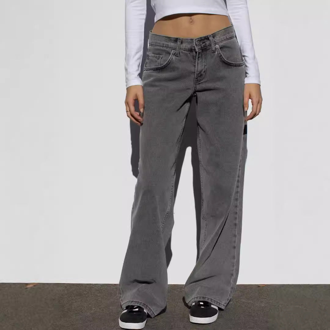 Women's wide denim pants model with deep waist and wide flare Mune Fashion