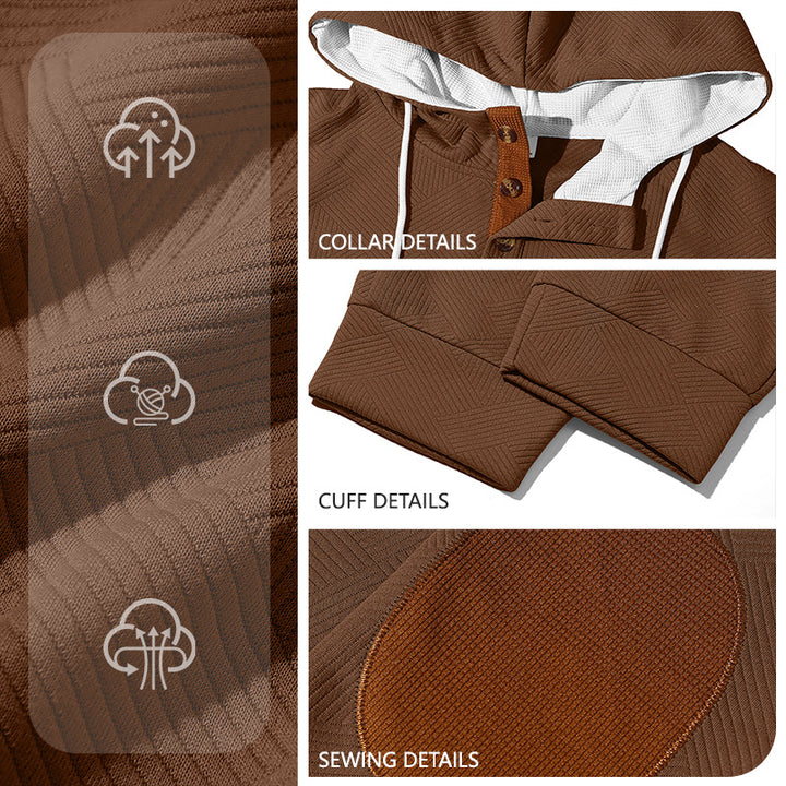 Men's waffle structure Henley hoodie set with wooden button placket elbow patches and tapered joggers Mune Fashion