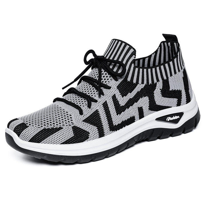 ladies knitted sock sneaker with jacquard pattern, elastic shaft, integrated lacing and shock-absorbing profile sole Mune Fashion