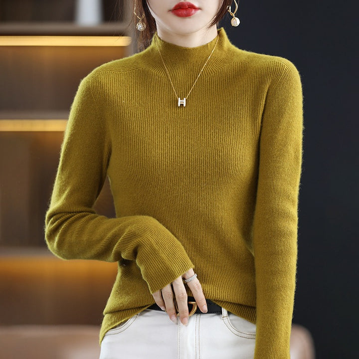 Women's Slim Short Roll Neck Sweater in Cozy Cashmere Look with Fine Rib Structure Mune Fashion