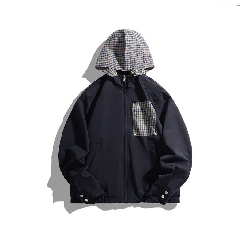 Unisex Lightweight Hooded Transition Jacket with Checkered Pattern Lining and Chest Pocket Mune Fashion