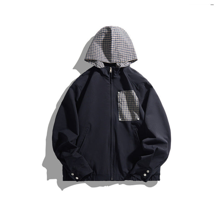 Unisex Lightweight Hooded Transition Jacket with Checkered Pattern Lining and Chest Pocket Mune Fashion