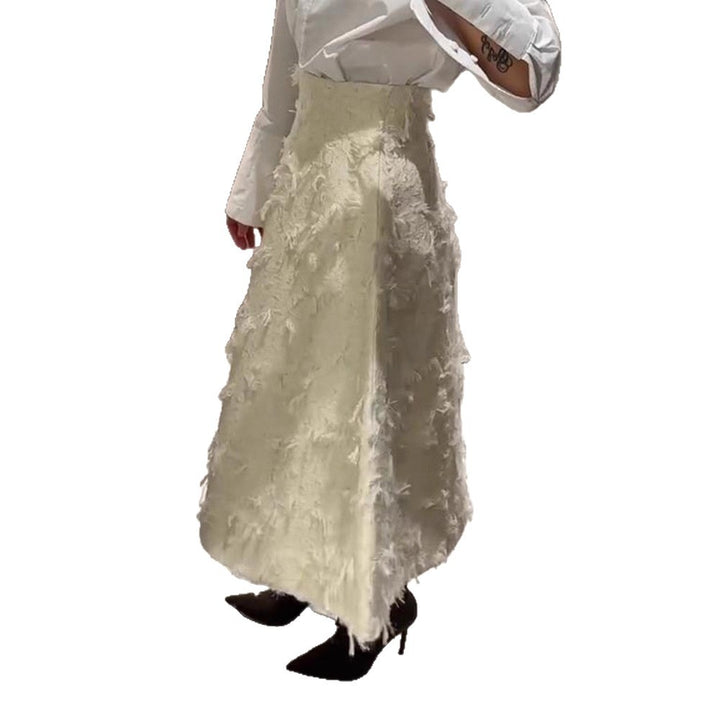 Women's midi skirt with high waist and fringed texture Mune Fashion