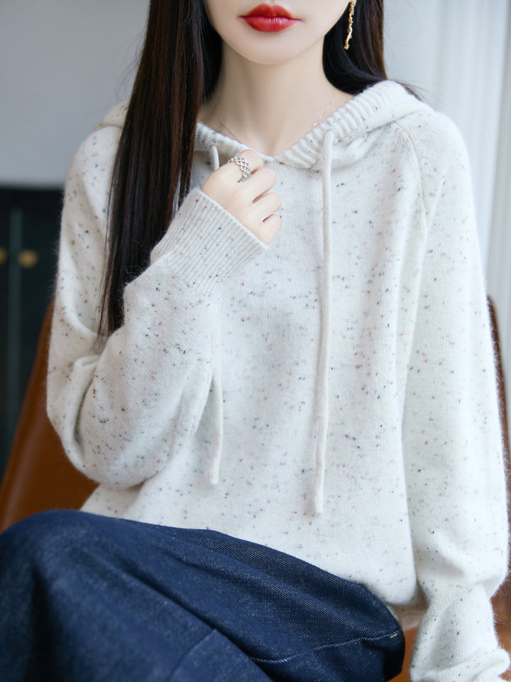 Women's Soft Fine Knit Hoodie with Nep Yarn and Ribbed Cuffs Mune Fashion