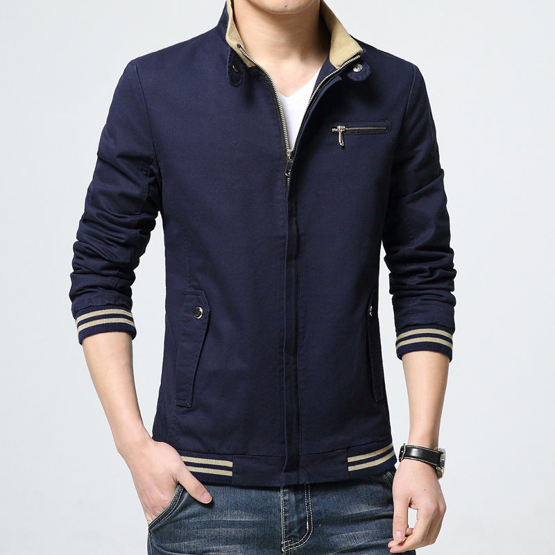 Men's sporty-elegant Harrington jacket with stand-up collar, zippered pocket, and striped ribbed cuffs Mune Fashion