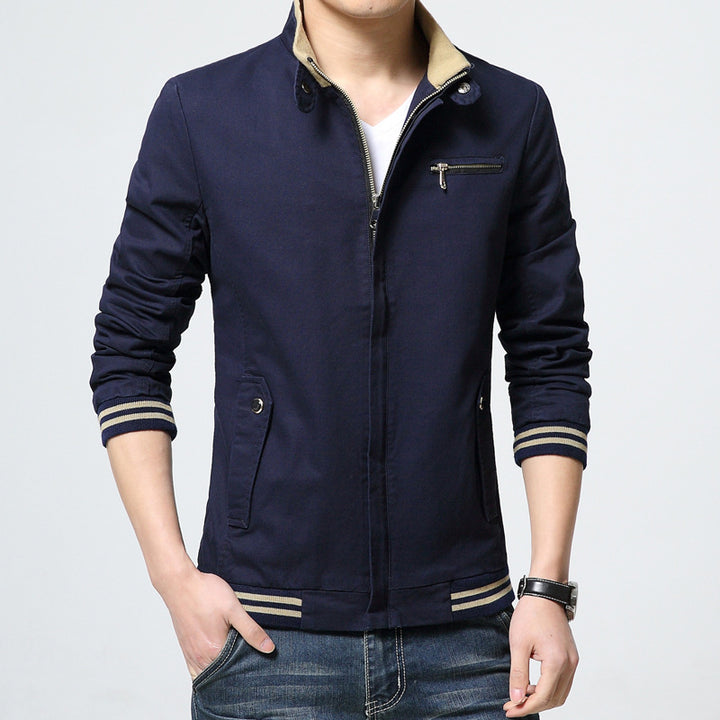 Men's sporty-elegant Harrington jacket with stand-up collar, zippered pocket, and striped ribbed cuffs Mune Fashion