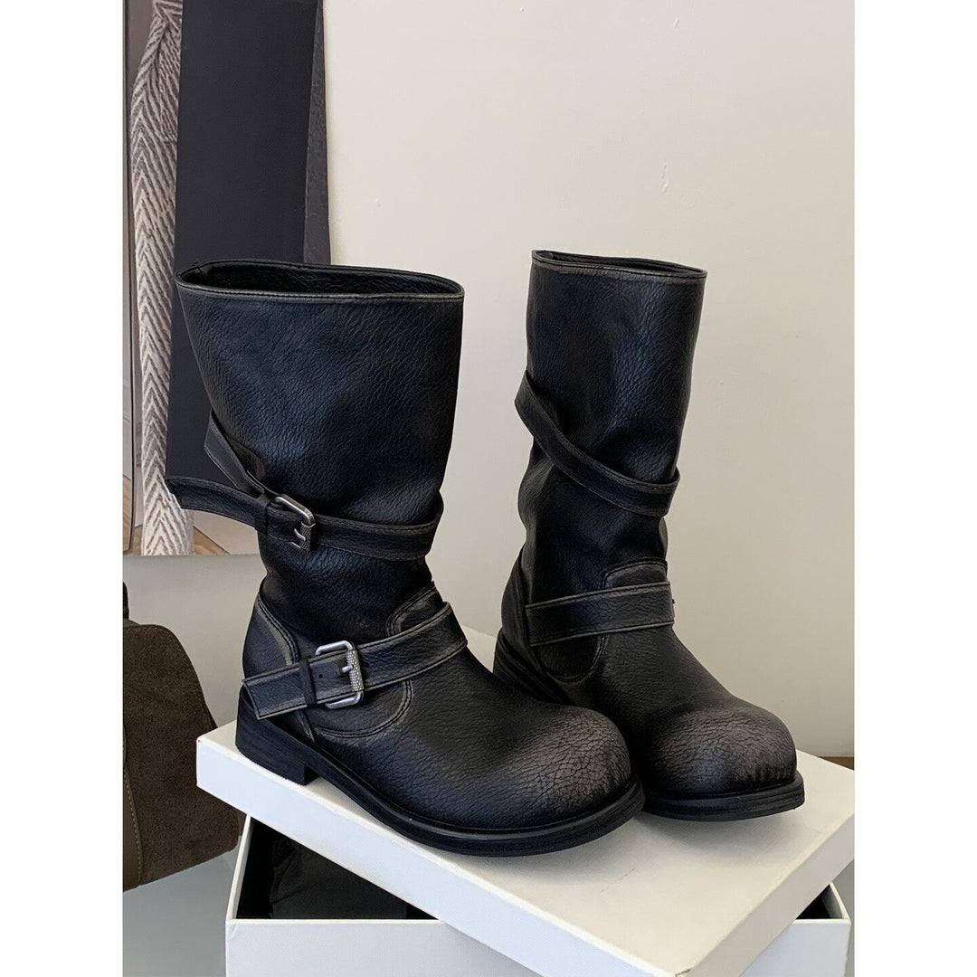 Women Fashionable Biker Boots with Adjustable Straps Mune Fashion