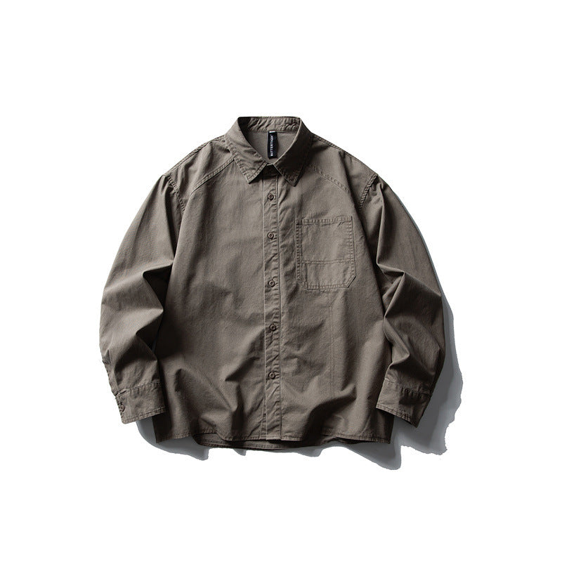 Men's oversized shirt jacket made of durable cotton twill with a patch chest pocket and straight hem Mune Fashion
