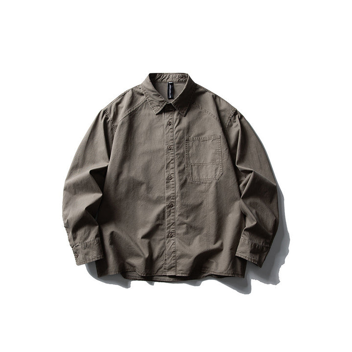Men's oversized shirt jacket made of durable cotton twill with a patch chest pocket and straight hem Mune Fashion