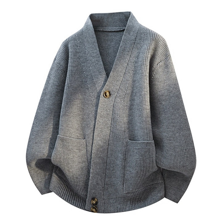 Women's oversized cardigan with large V-neck, patch pockets & wooden buttons Mune Fashion