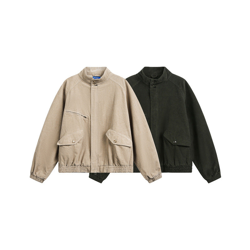 Unisex cord jacket in a casual boxy cut with a stand-up collar and functional flap pockets Mune Fashion