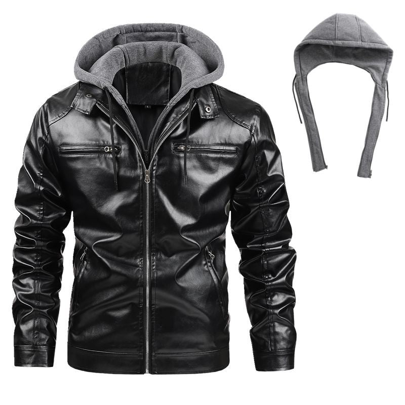 Men's Stylish Leather Jacket with Hood Mune Fashion