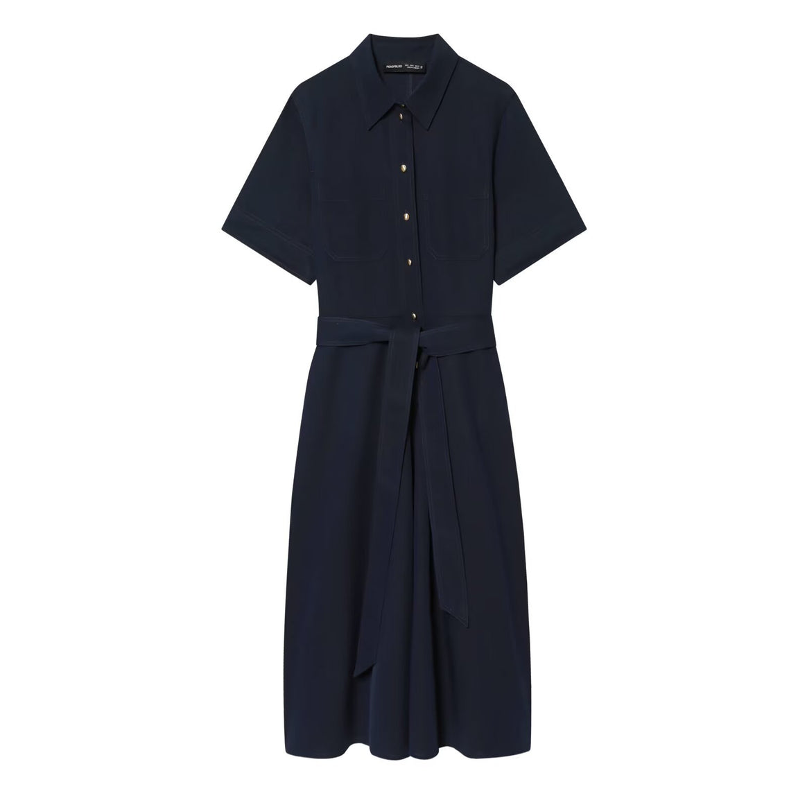 Women's short-sleeve shirt dress with a continuous button placket, waist belt, and breast pockets Mune Fashion