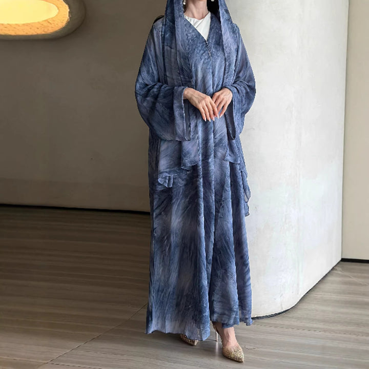 Women's long flowing hooded kaftan dress with wide sleeves and multi-layer chiffon Mune Fashion
