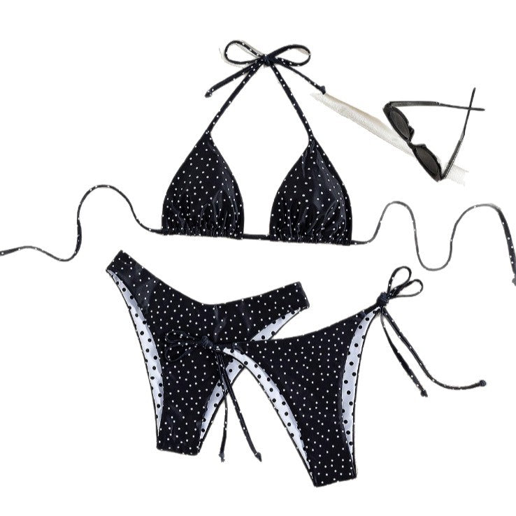 Women Triangle Bikini with playful dot pattern and adjustable straps Mune Fashion