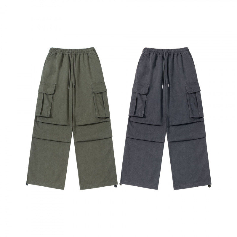Men's Wide Cargo Pants with Elastic Waistband, Drawstring and Overlapping Panels Mune Fashion