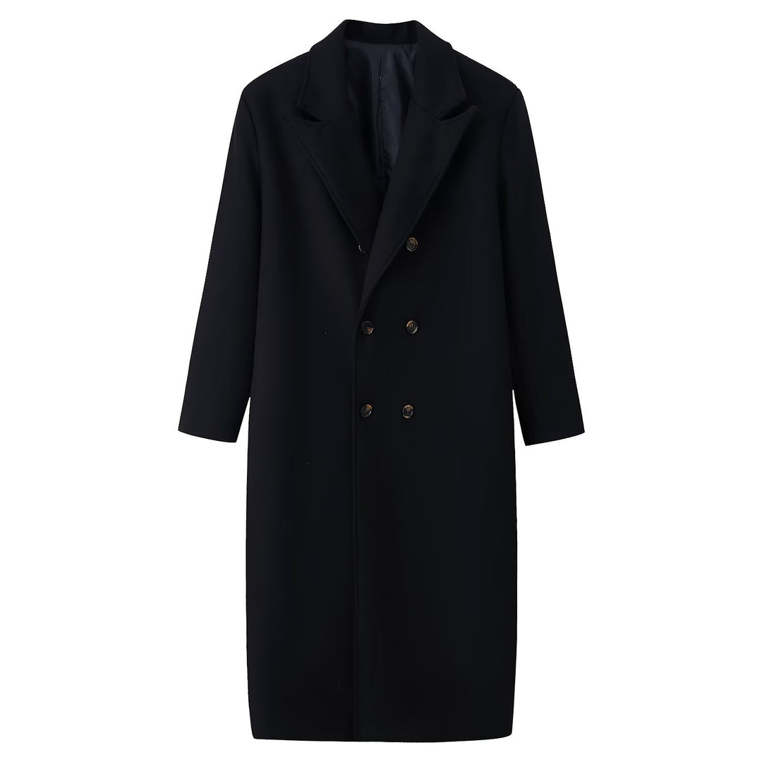 Men's Double-Breasted Long Coat with Narrow Lapels and Straight Cut Mune Fashion