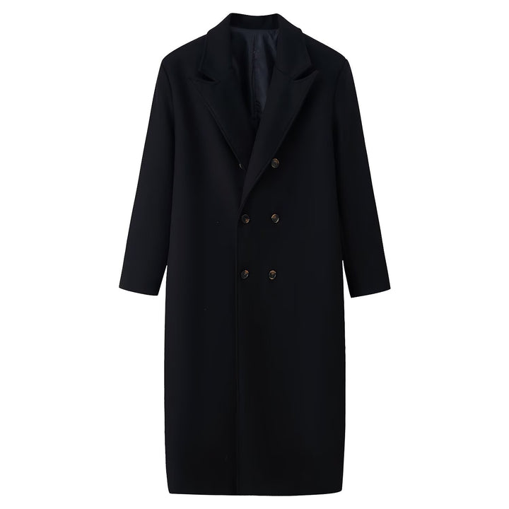 Men's Double-Breasted Long Coat with Narrow Lapels and Straight Cut Mune Fashion