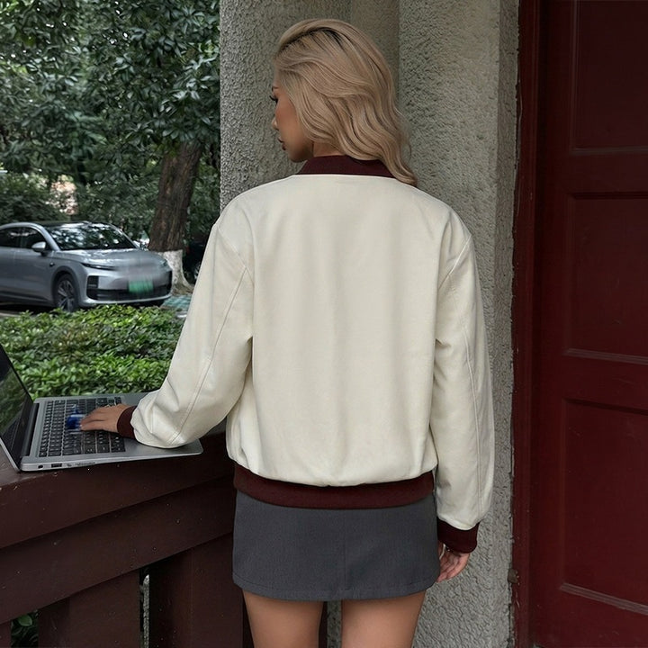 Ladies Stylish Bomber Jacket with Color Contrast Mune Fashion