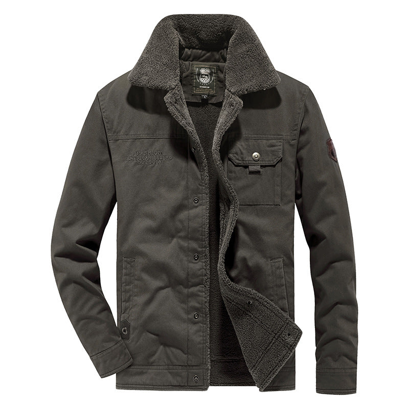 Men's Canvas Field Jacket with Teddy Lining, Chest Pocket and Snap Closure Mune Fashion