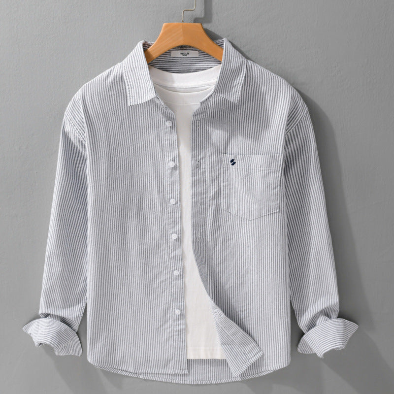 Men's Lightweight Seersucker Relaxed Shirt in Shirt Jacket Cut with Chest Pocket and Kent Collar Mune Fashion