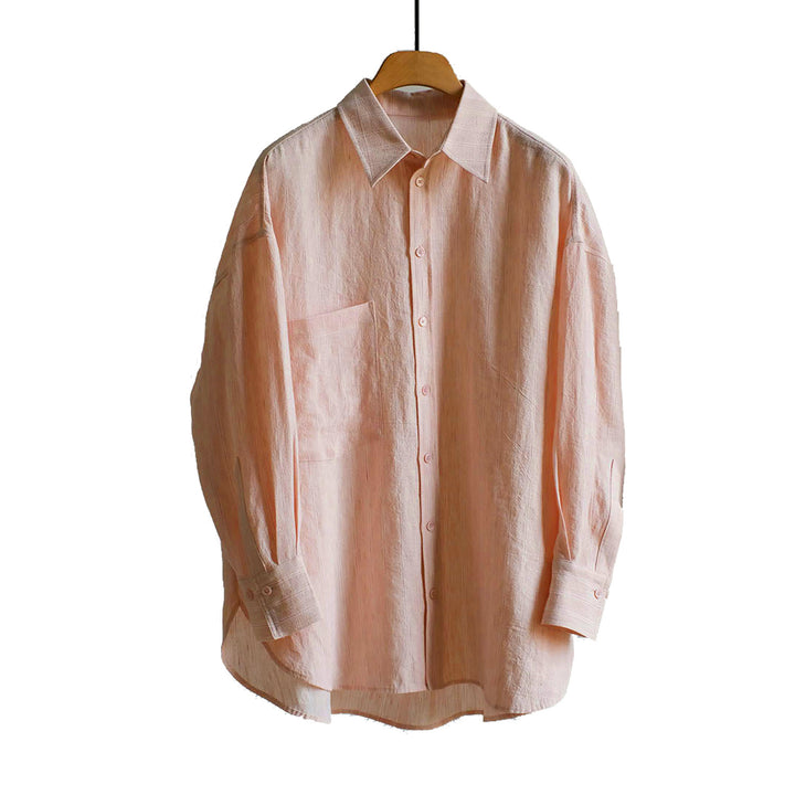 Women Lightweight Oversized Linen Shirt with Chest Pocket and Classic Collar Mune Fashion