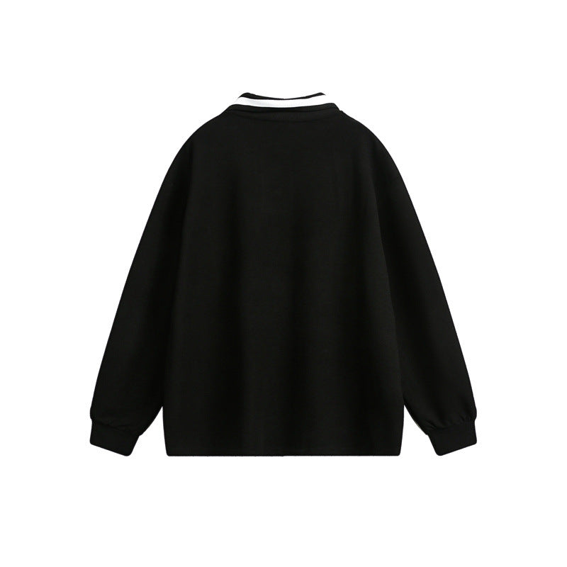Unisex Oversize Polo Sweatshirt with Contrast Button Placket and Ribbed Cuffs Mune Fashion
