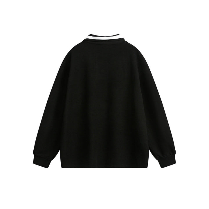 Unisex Oversize Polo Sweatshirt with Contrast Button Placket and Ribbed Cuffs Mune Fashion