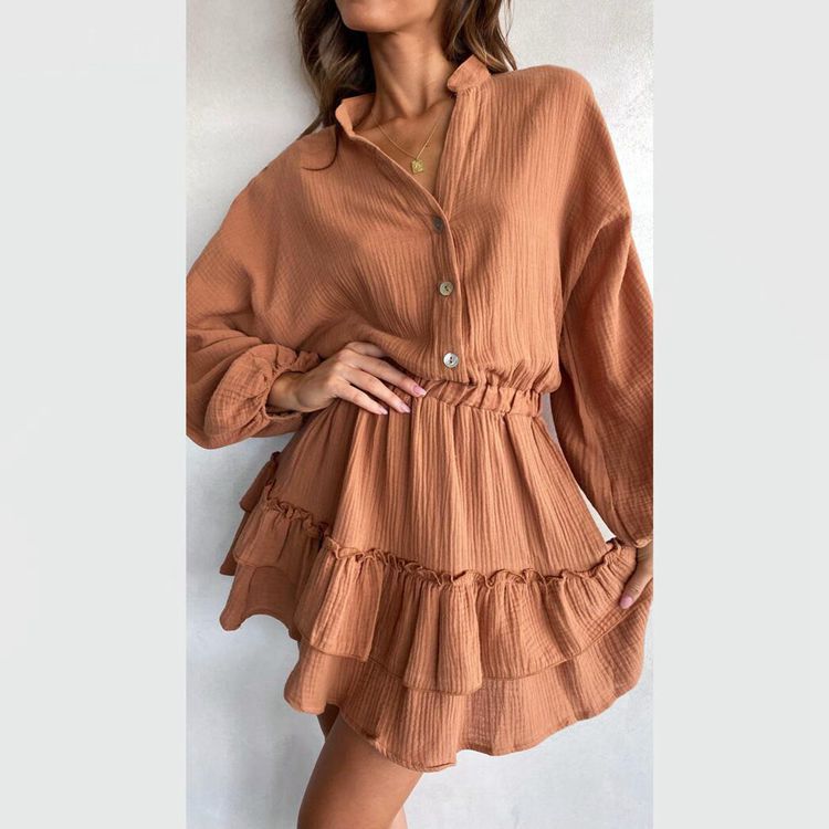 Women's Musselin Mini Tunic with elastic waist, button placket, and layered ruffle skirt Mune Fashion