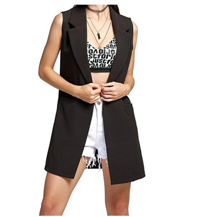 Ladies long waistcoat in tailoring look with shawl collar and side pockets Mune Fashion