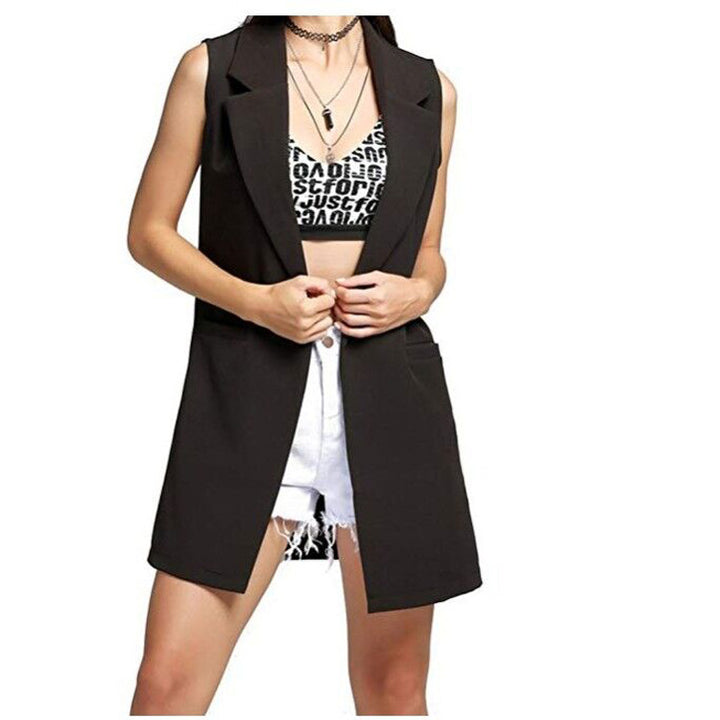 Ladies long waistcoat in tailoring look with shawl collar and side pockets Mune Fashion